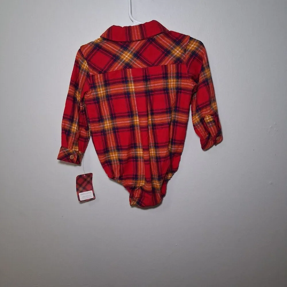 NWT Cotton Baby Red Plaid Sz Unisex 12 Months One Piece Long Sleeve Family Photo